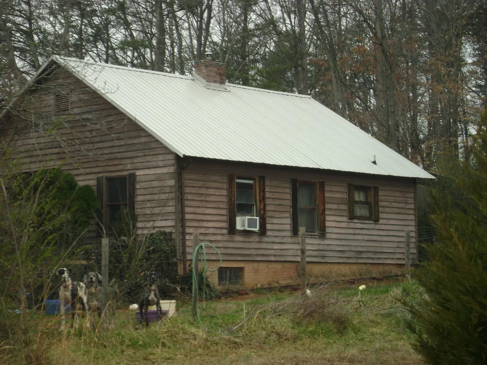White metal roof on an old wood sided farmhouse, from a Asphalt Shingle Roof Repair job in Valley Center